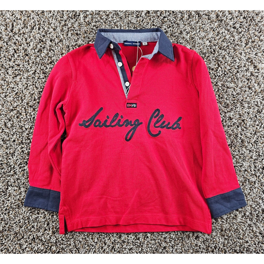 Original Marines Boys Sz 4 Long Sleeve Polo Shirt Sailing Club Red Blue